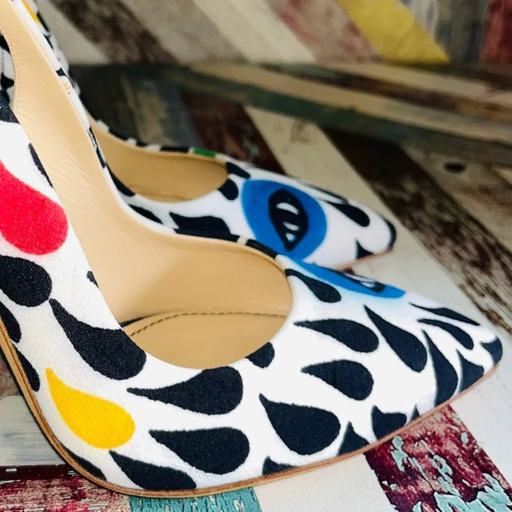 Rousseau Artistic Italian Slingback Heels - Blue Eyes